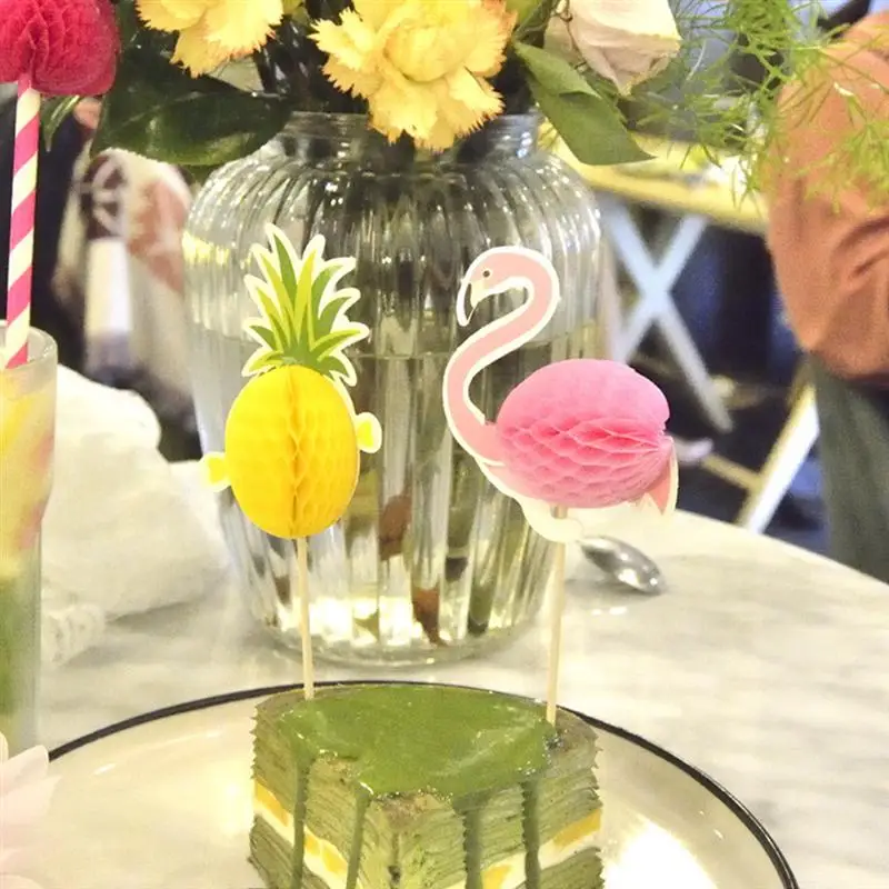 10 шт. Гавайские 3D фламинго и ананас топпер для торта пики пирожных украшения