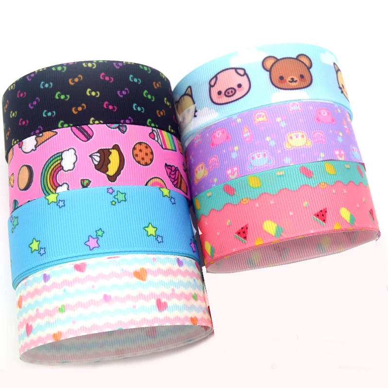 

DHK 7/8'' 5yards Cartoon Bear Bow Heart Star Printed Grosgrain Ribbon Accessory Hairbow Headwear Decoration DIY OEM C1933