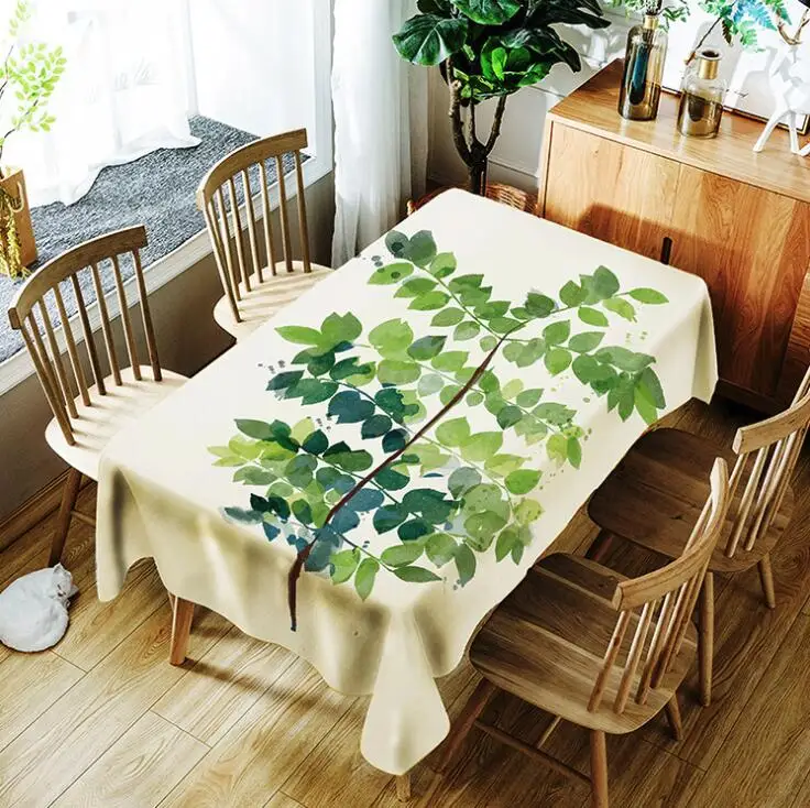

Nordic modern polyester rectangle green leaf tablecloth cover cloth coffee table cover cloth dining table cloth room decoration