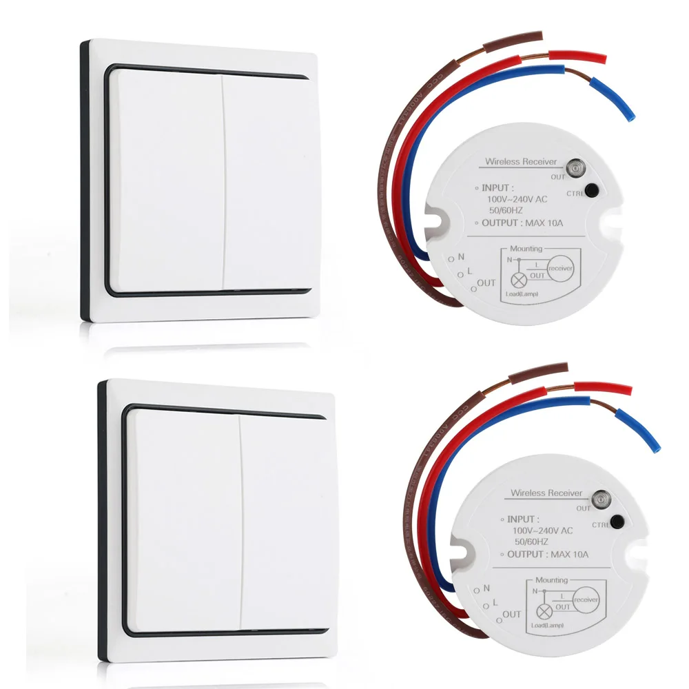2 RC and 2 Receiver QIACHIP беспроводной пульт дистанционного управления выключатель света комплект без необходимости батарея умный дом переключатель цифровой пульт дистанционного управления освещением AC 110 V-240 V - Цвет: 2 RC and 2 Receiver
