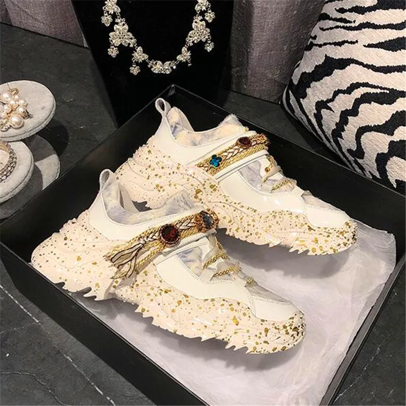 Кроссовки женские кожаные на толстой подошве повседневные прогулочные туфли с