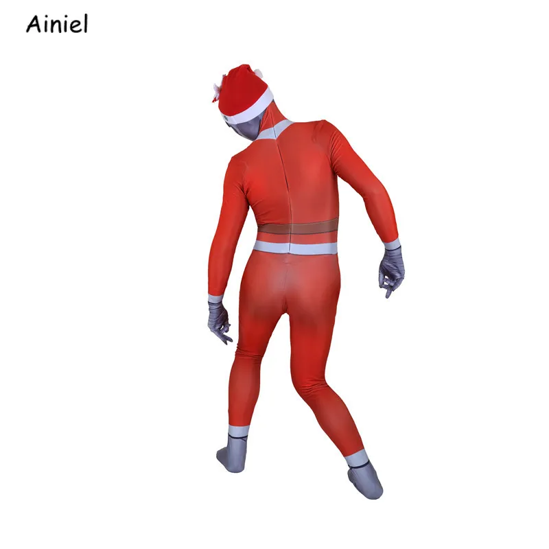 

Festival Santa Claus Cosplay Costume Christmas Elf Skeleton Skull Red Hat Bodysuit Suit Zentai Christmas Clothing Adult Kids