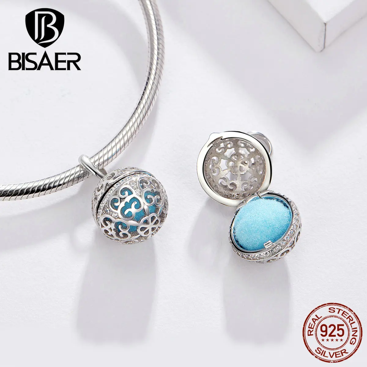 Bisaer 2 душистый шар с изысканным медальоном, подвески, подвески для DIY браслета, ожерелья, 925 пробы, серебряные ювелирные изделия GXC1198