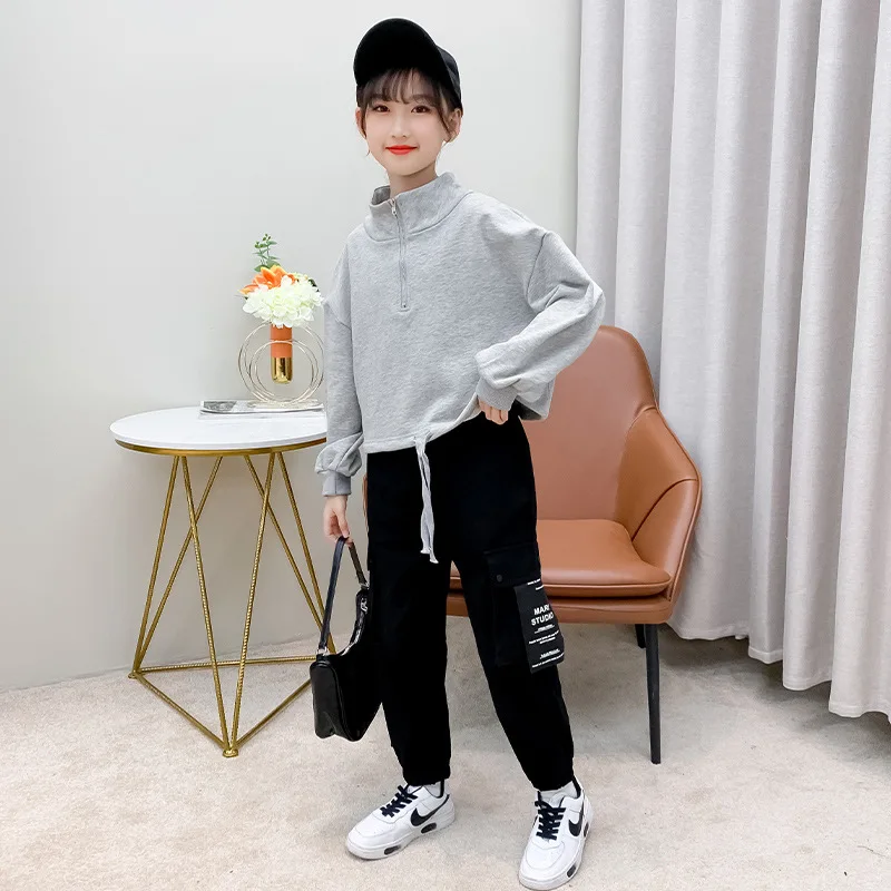 

Spring Fall Kids Girls Clothing Set Fashion Children Sport Suits Black Jogger Set for Teenage School Girl 4 5 8 12 14 Years
