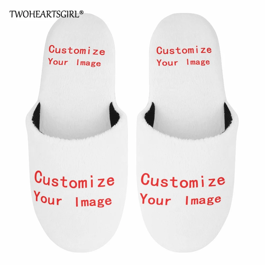 

Twoheartsgirl Customized Warm Non-slip Women Slippers Winter Slides DIY Flat Footwear Couples Home Bedroom Cotton Shoes
