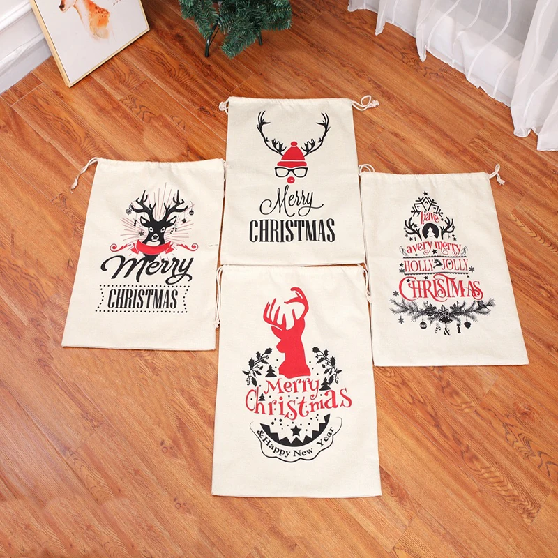 Новогодние и рождественские подарки сумка на шнурке Санта Клаус Складная