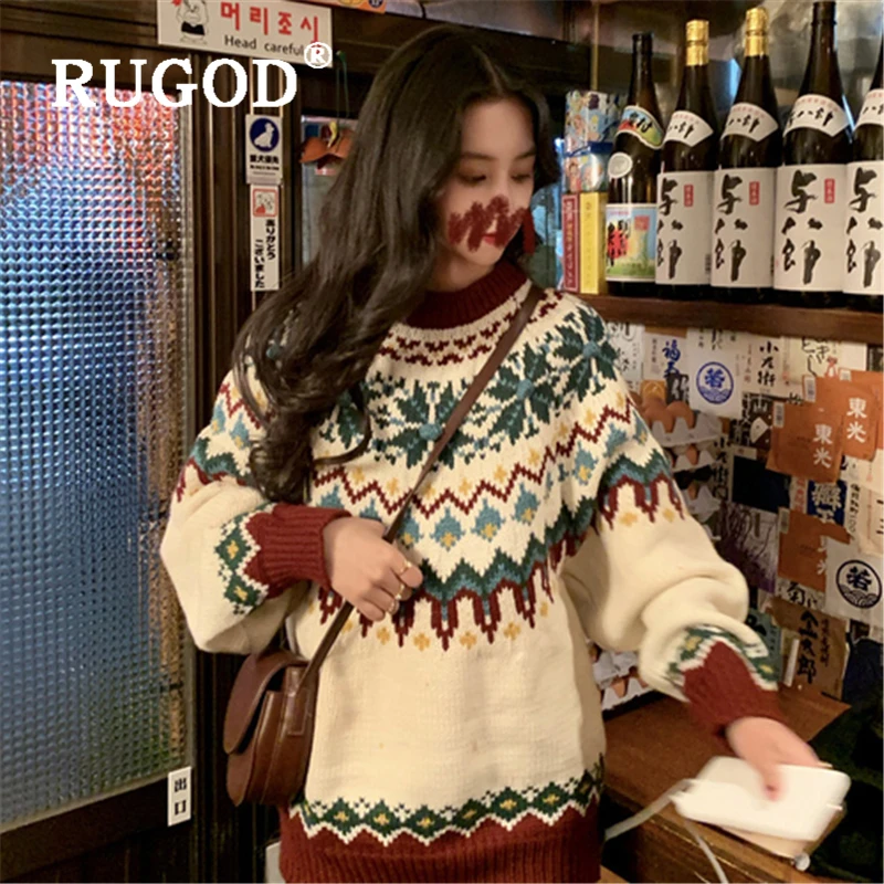 Женский Теплый свитер RUGOD корейский вязаный пуловер с круглым вырезом модный