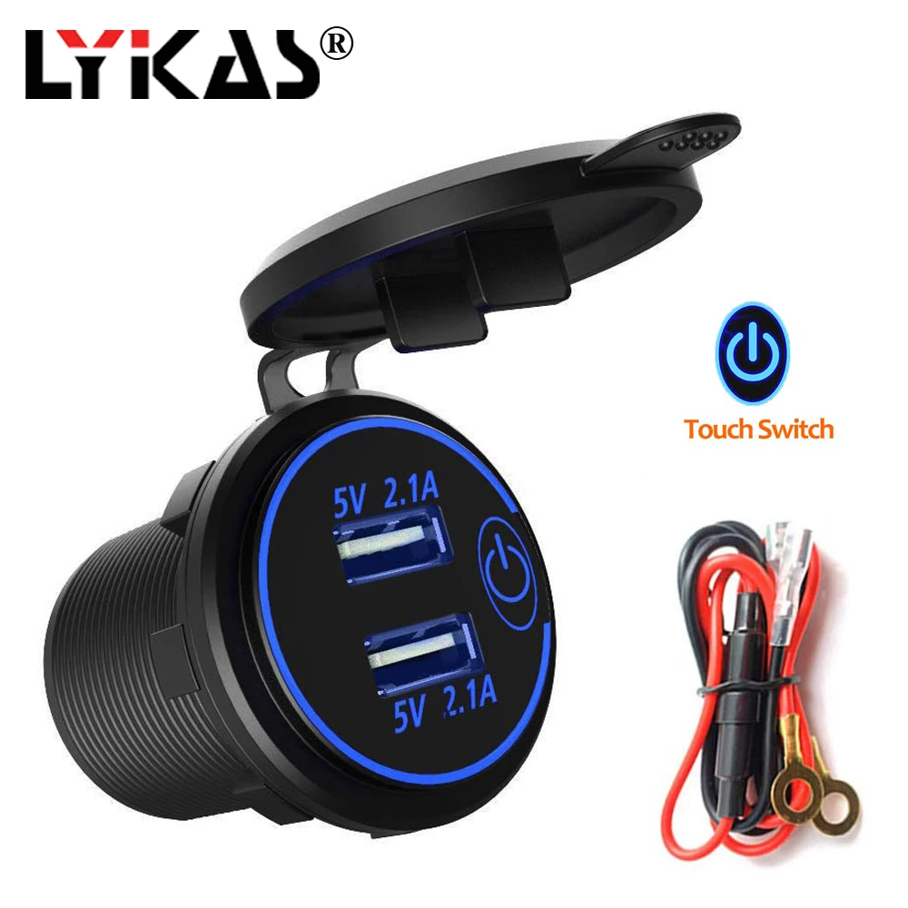 Автомобильное зарядное устройство LYKAS с двумя USB-портами светодиодный
