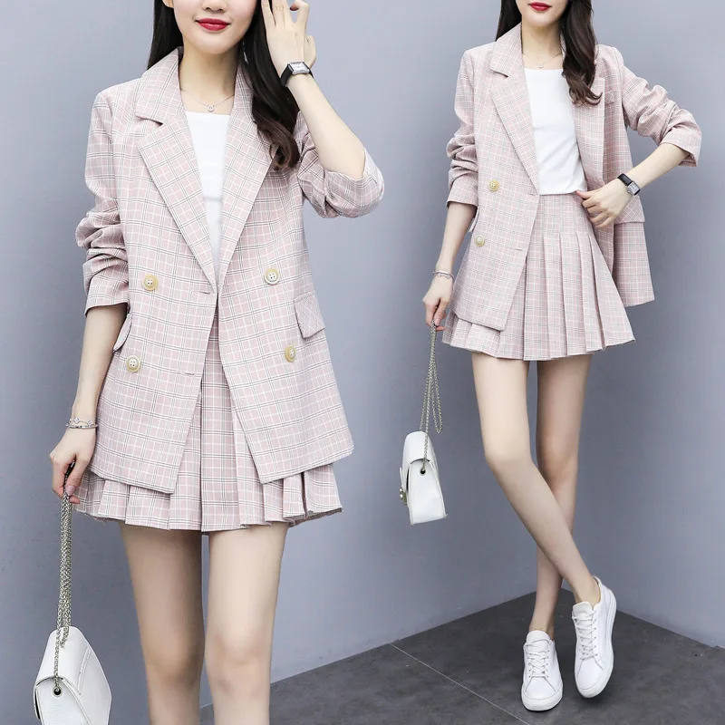 Женский костюм с юбкой осенне Весенняя плиссированная юбка в стиле