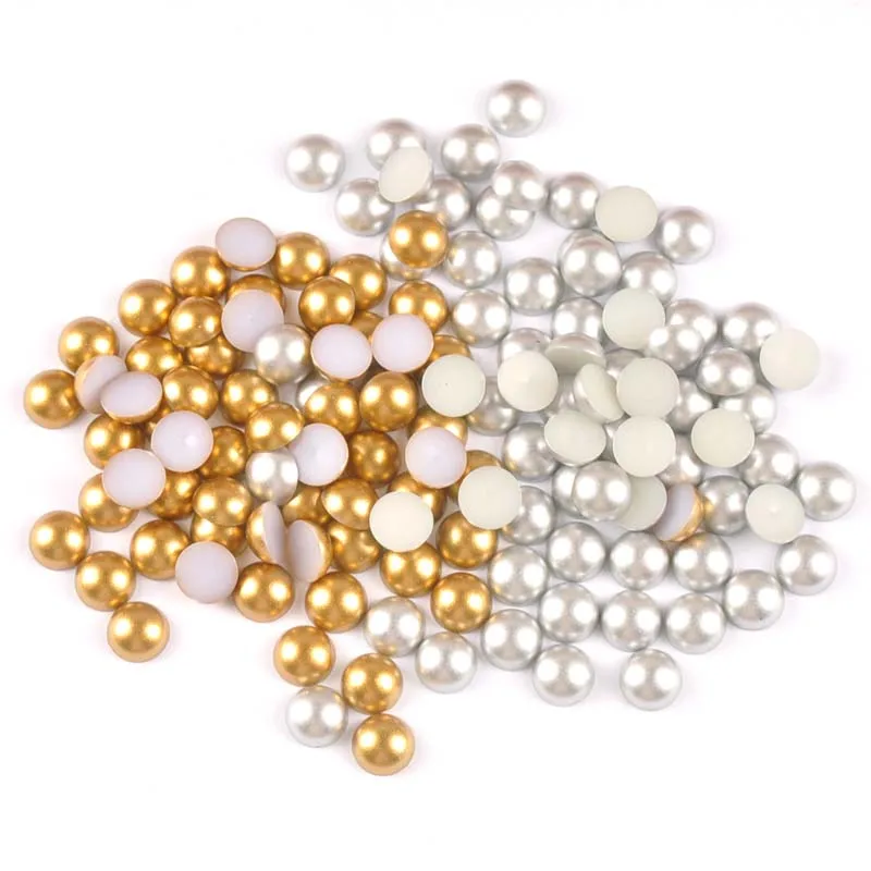 Матовые золотые/серебряные полукруглые жемчужные бусины плоские Кабошоны