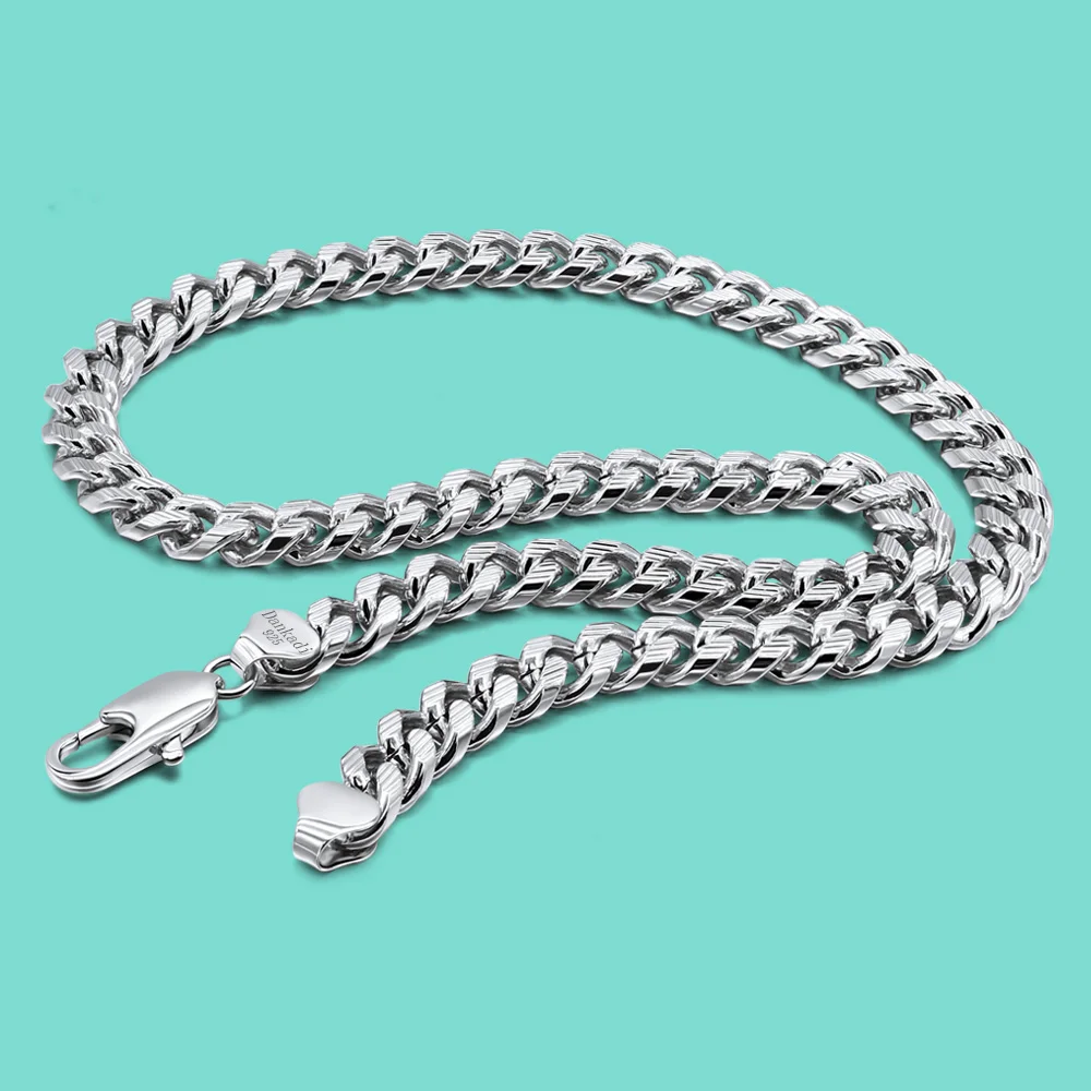 

New arrival 100%925 sterling silver necklace men's pattern 10MM Cuban chain classic jewelry original silver necklace Accessories