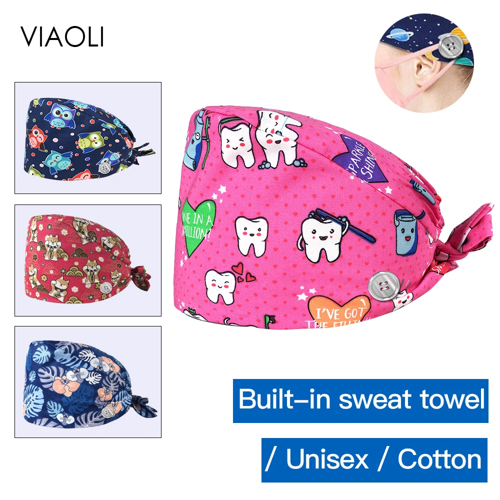 

Хлопок на каждый день шапки унисекс высокого качества для ухода за домашними животными работы шапки с разноцветным принтом Скрабы женские ...