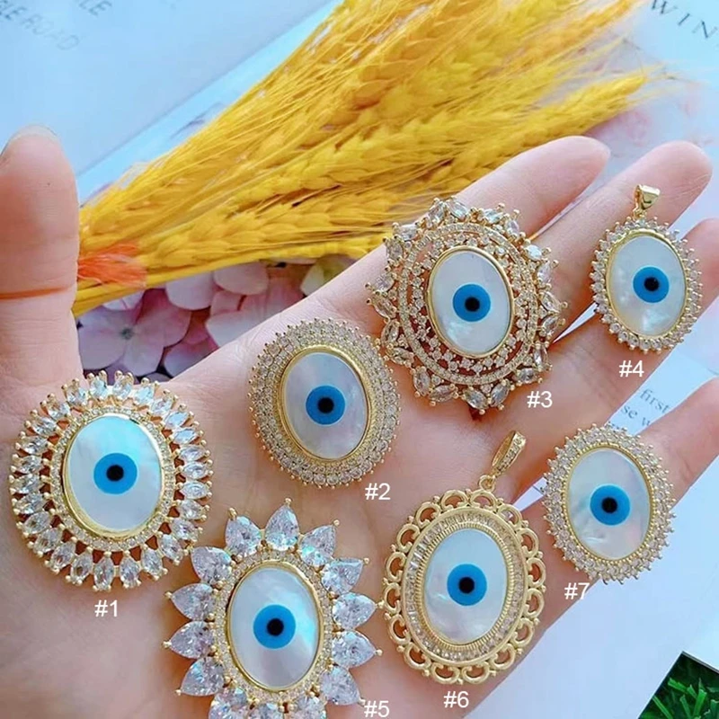 

5 шт Позолоченные CZ паве перламутровая белая раковина искусственная защита очарование, счастливые подвески, ювелирные изделия,