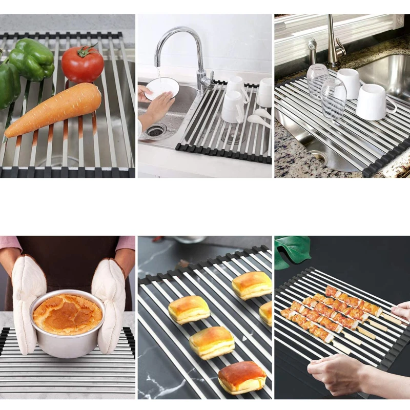 

Dish Drying Rack Multi-Use Kitchen Drying Rack Over Sink Foldable Fruit Vegetable Meat Organizer Tray Drainer 2021