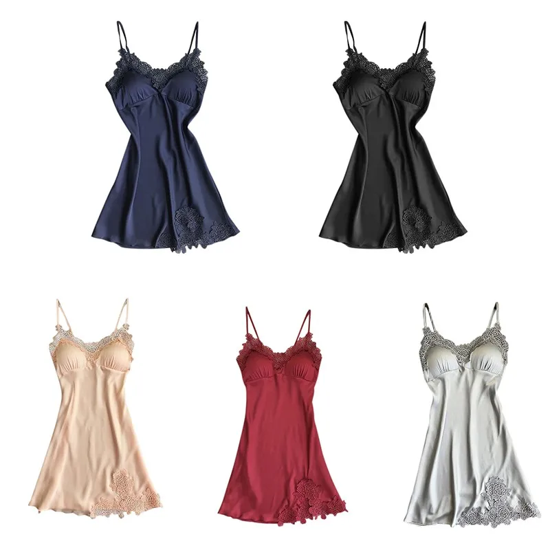 

Lingerie Dress Women Summer Sexy Off Shoulder Wrapped Chest Lace Nightgowns Solid Color Female Nightdress