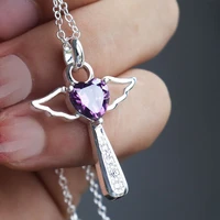 france fashion silver plated jesus cross necklace exquisite heart zircon angel of wings pendant charm lady wedding party jewelry