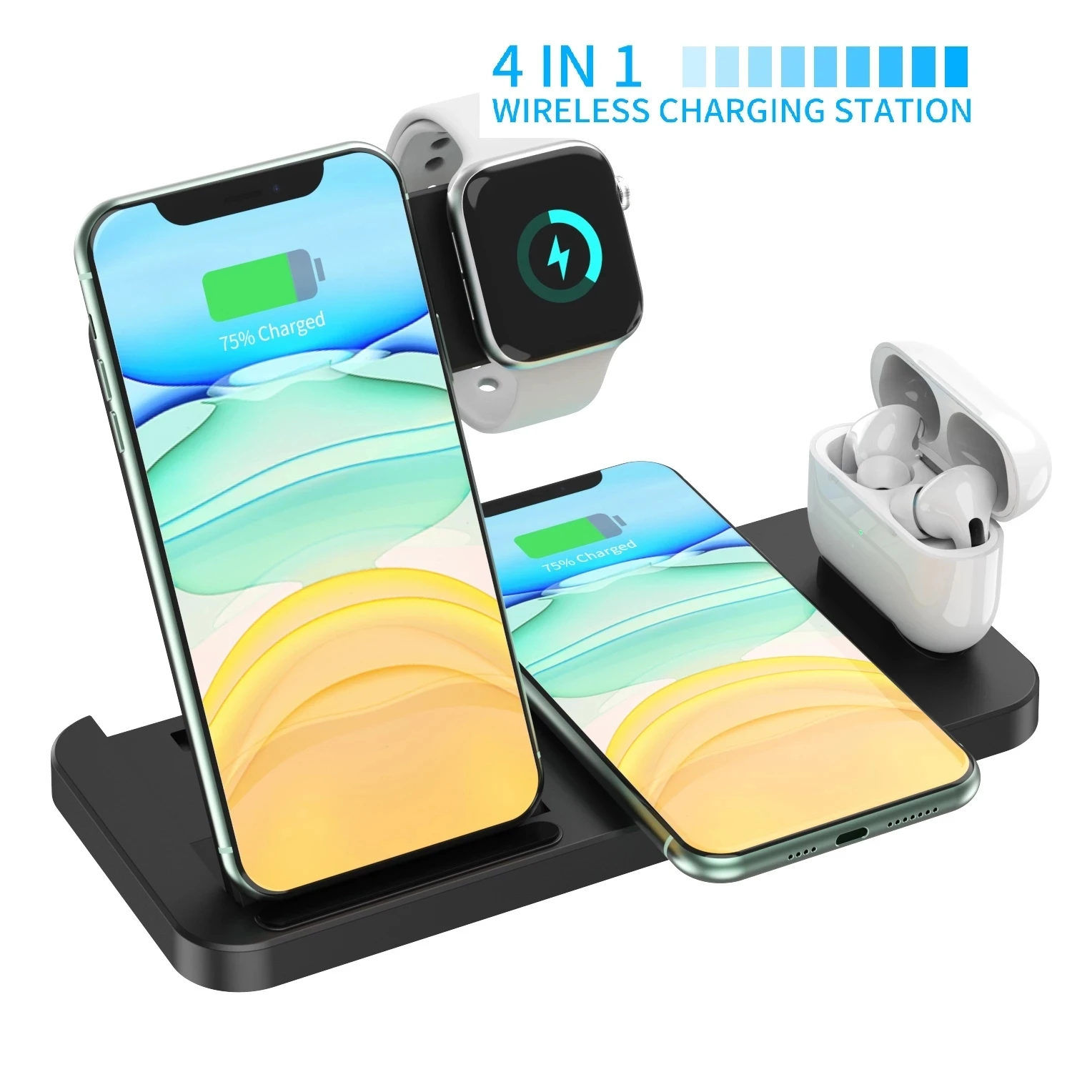

2021 EXPUNKN Qi Fast Wireless Charger Stand 4 in 1 15w Carregador Sem Fiocargador Inalambrico for Iphone Apple Watch Airpods