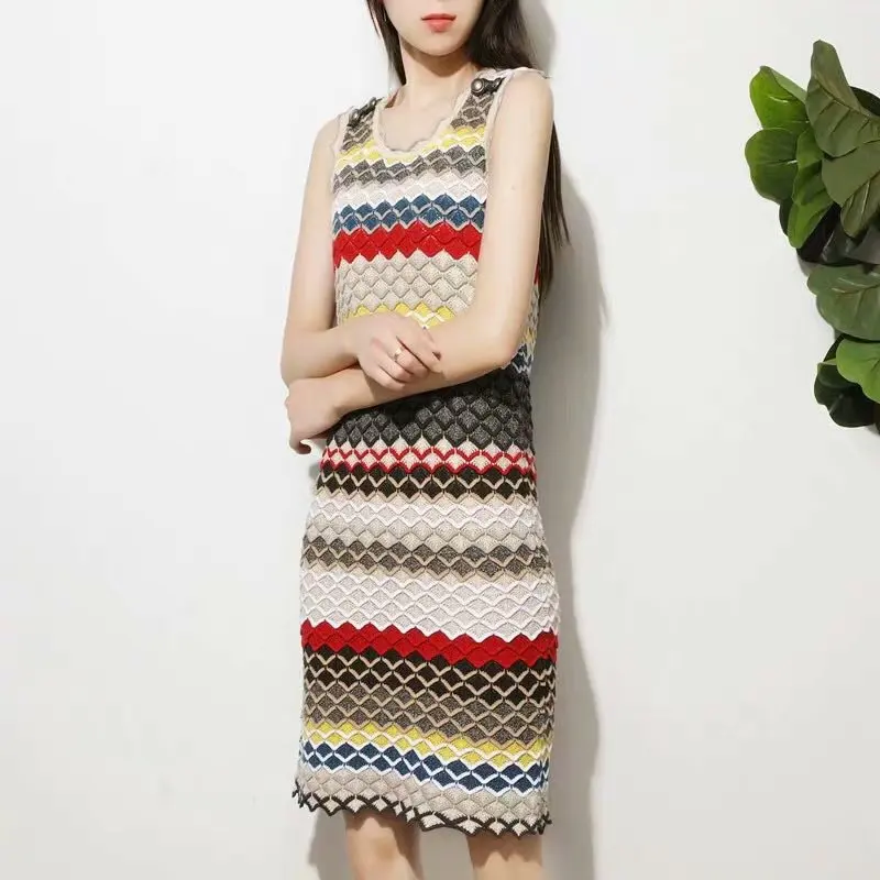 Винтажное шикарное вязаное мини-платье в цветную полоску для женщин 2019 модное