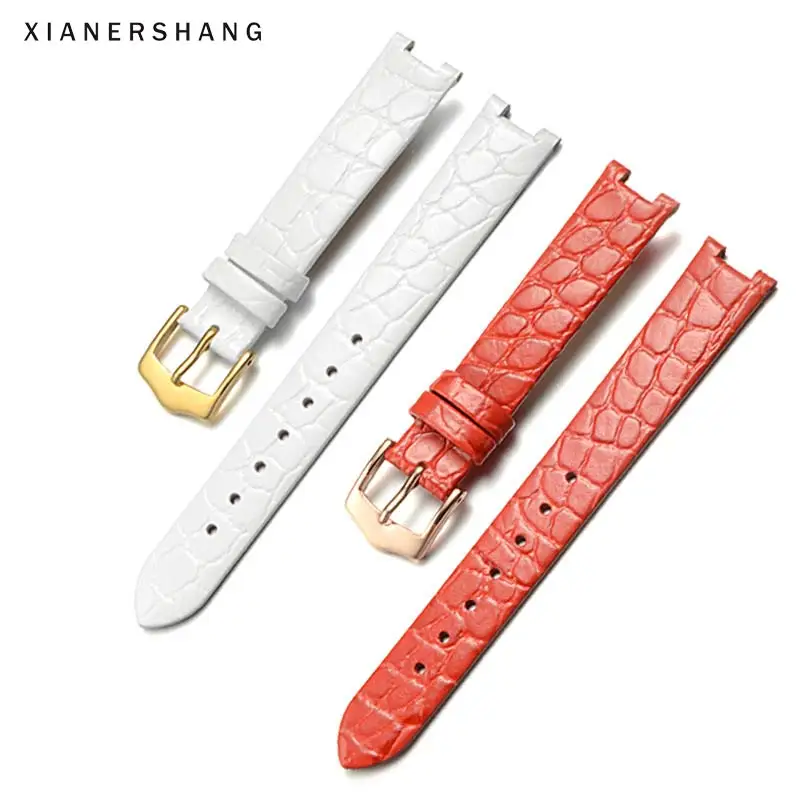 

15MM Soft Genuine Leather Belt Crocodile Pattern Cowhide Watchbands Women Handmade Strap Stainless Steel Pin Buckle Watch Band