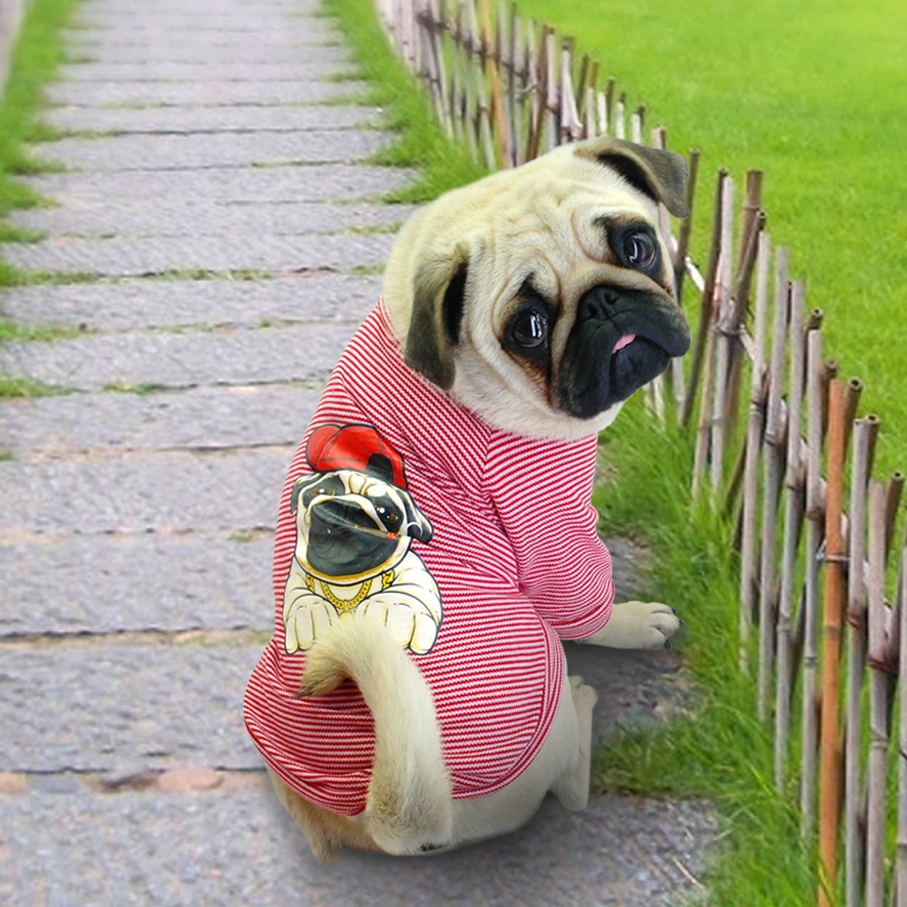 Футболка для питомца милая Одежда собак хлопковая футболка в полоску с