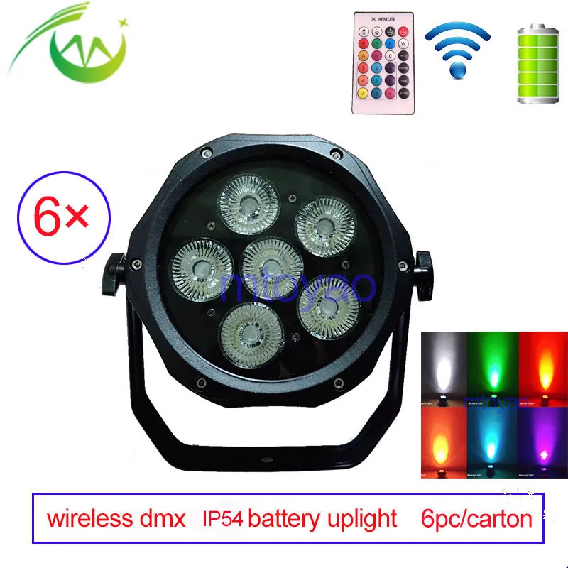 Беспроводной dmx Uplightings Smart DJ RGBWA UV Par 6*18 Вт Батарея питания светодиодные фонари
