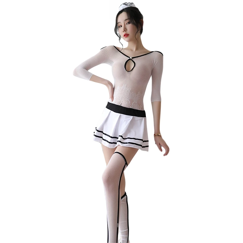 

Sexy Lingerie Erotic see through cosplay costumes Bodystocking Lace Top panties For Women sailor School Girl outfit Underwear