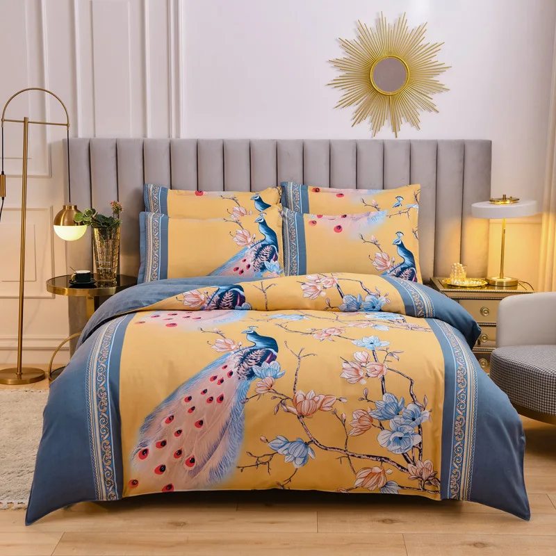 

Elka Brushed Flower Style Bed Cover Set Plant Cashmere Four-piece Bed Linen Cover Oceania