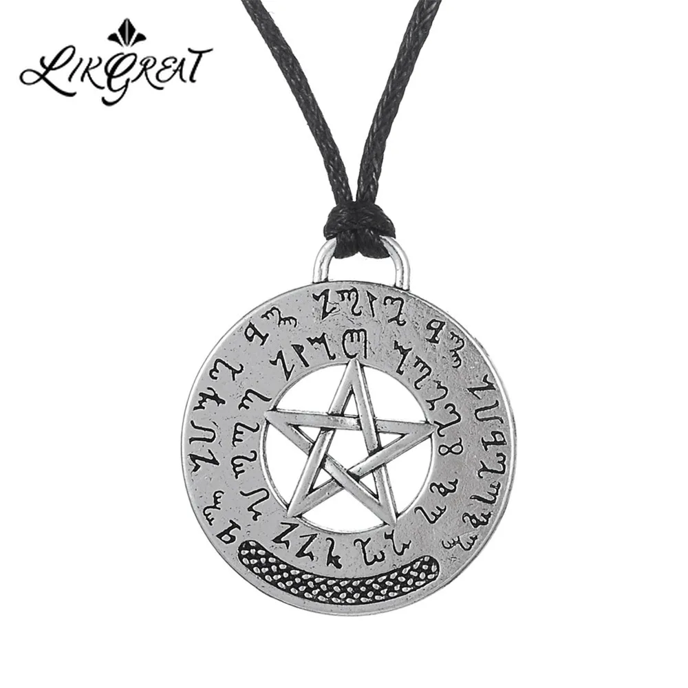 LIKGREAT серебряный цвет Пентакль Пентаграмма круглый кулон языческое ожерелье