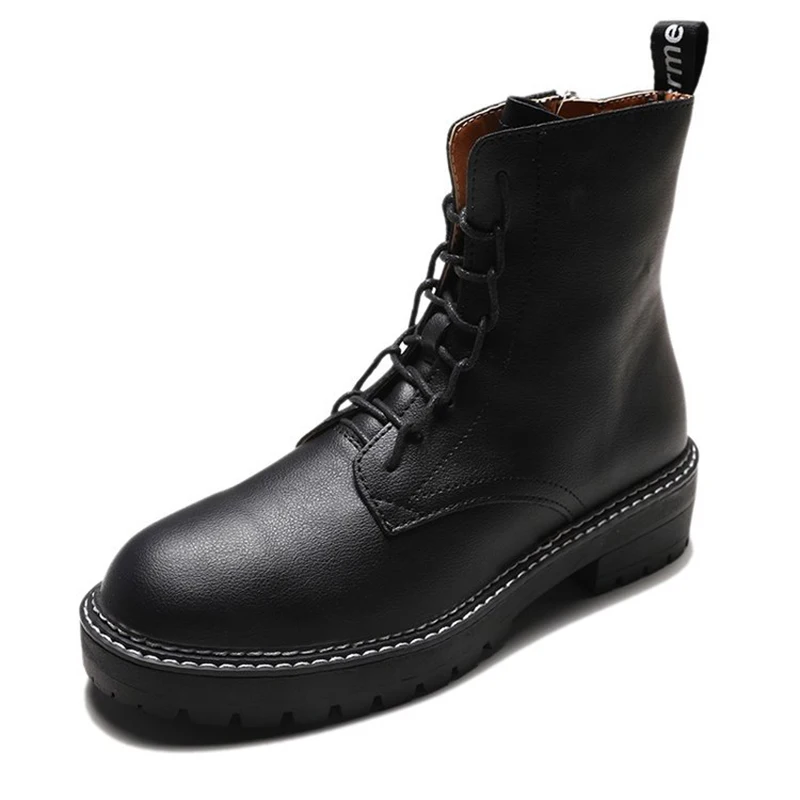 Мотоциклетные ботинки на массивном каблуке с боковой молнией зимние Брендовые