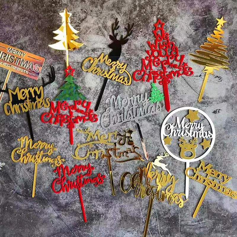 

1PC Merry Christmas Cake Flag Topper Acrylic Cake Card Inserting Party Cake Decoration Christmas Plug-in Party Supplies