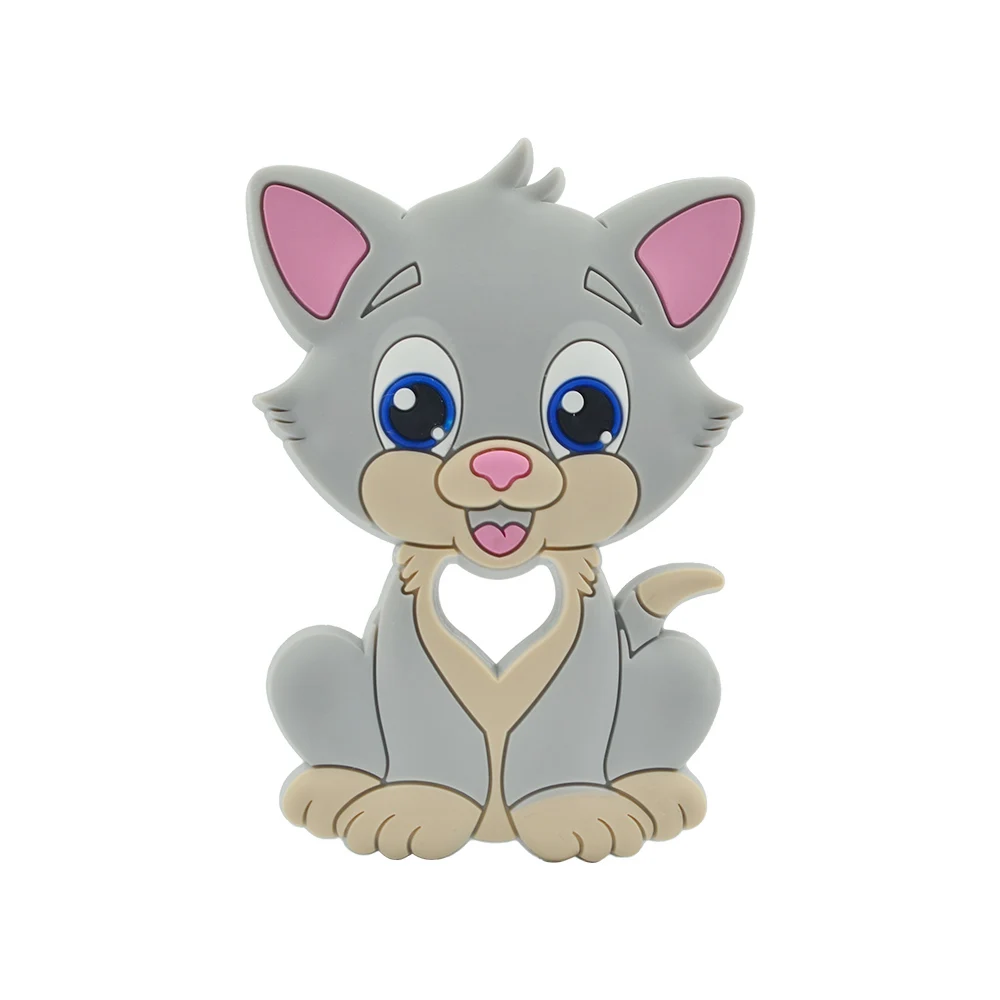 LOFCA модный мультфильм 1 шт грызунок с котом Силиконовые бусы для прорезывания зубов Забавная детская игрушка-прорезыватель безопасный подарок для ребенка горячий кулон ожерелье - Окраска металла: light grey