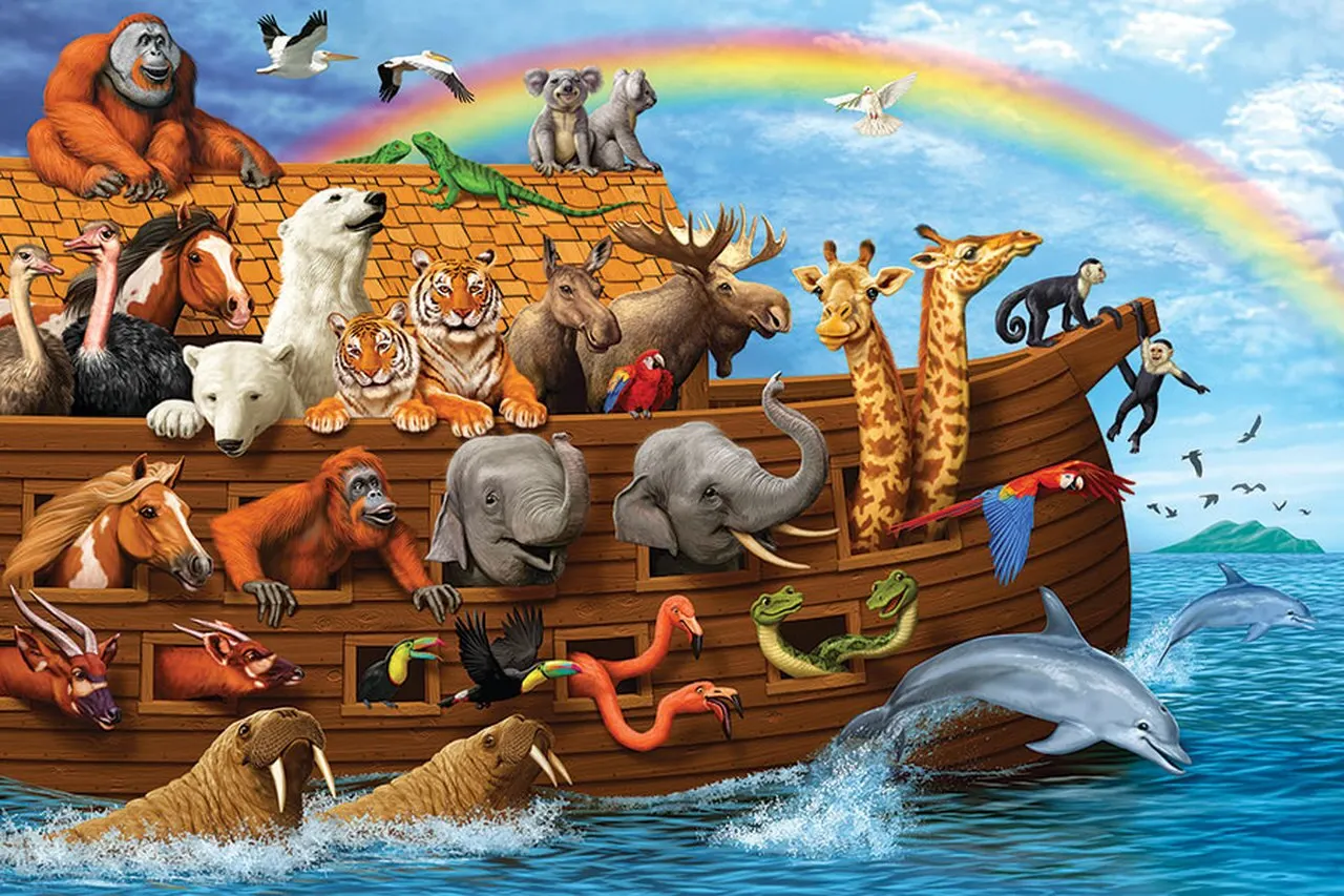 JMINE Div 5D Noah Ark Ship African Animals   Giraffe elephant Full Diamond Painting kits art Rainbow 3D paint by diamonds