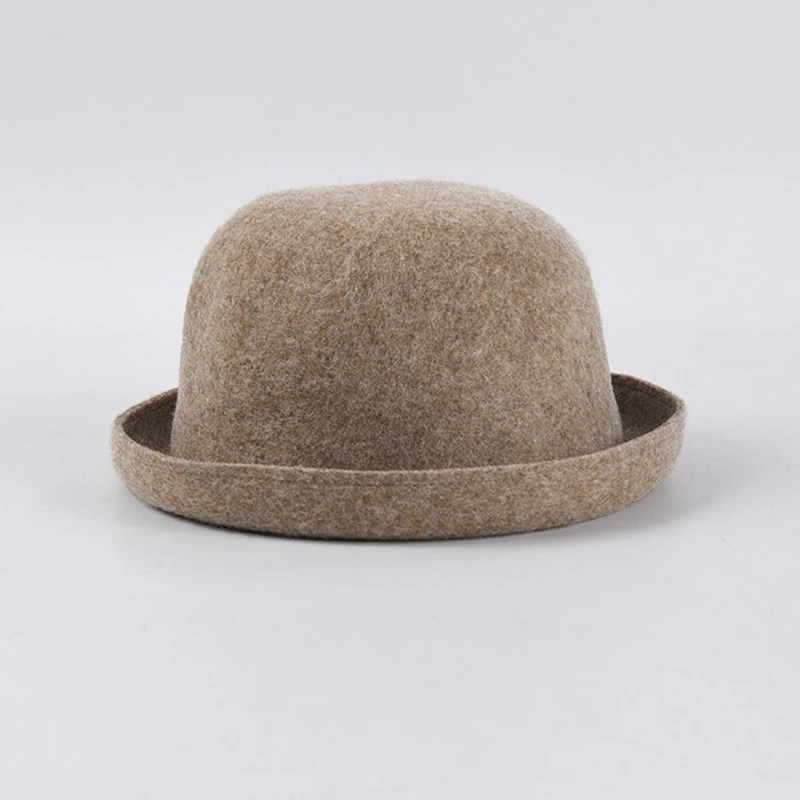 

Luna&Dolphin Fashion Women Fisherman Hat Small Curled Woolen Bowl Hat Bucket Wool Jazz Hat Girls Warm Fedoras French Basin Cap