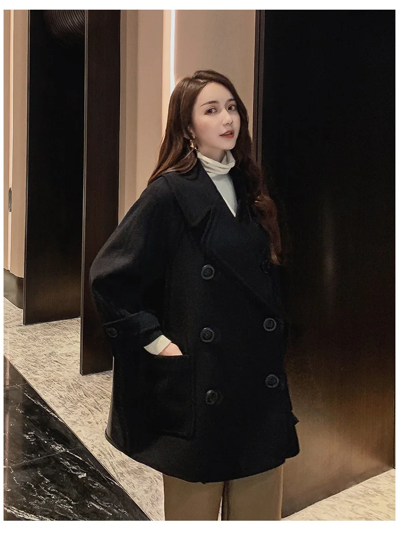 Женское Однотонное шерстяное пальто повседневная винтажная двубортная блузка