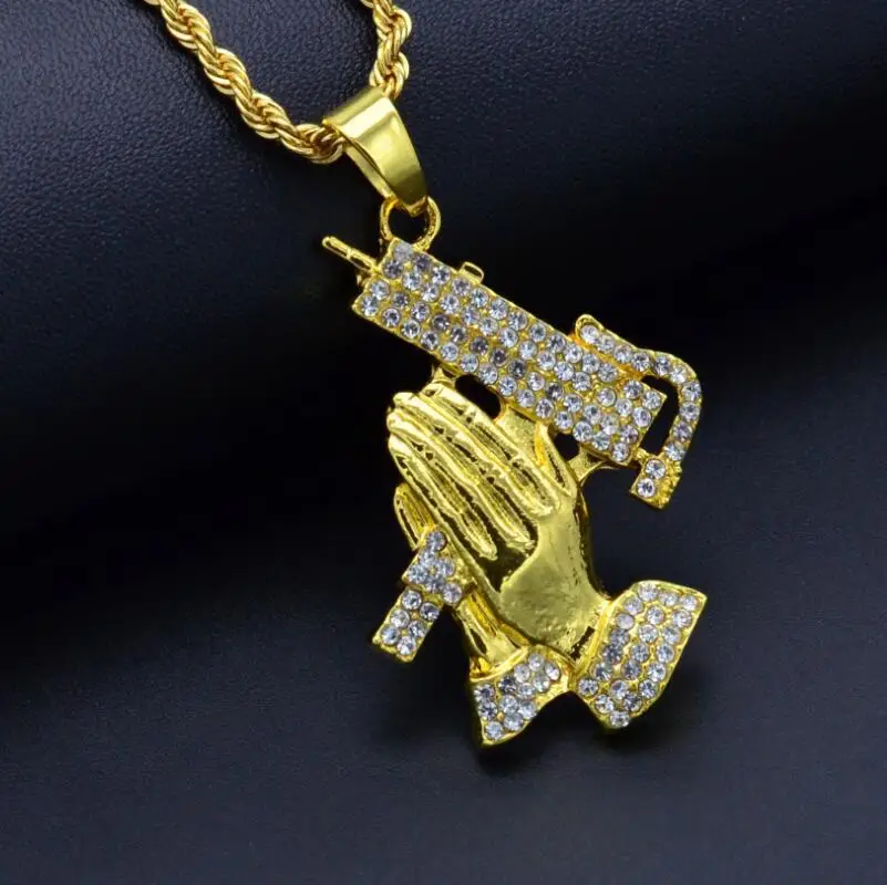 Новая хип хоп Мужская молитвенная Рука пистолет УЗИ кулон ожерелье для мужчин