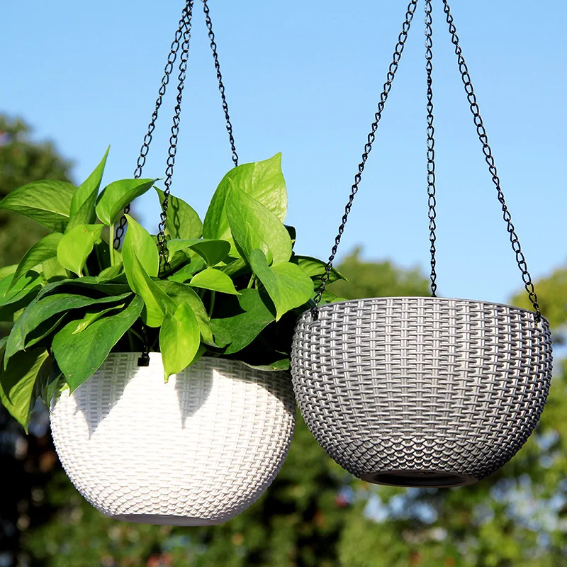 

Resin Plant Flower Hanging Pot Outdoor Indoor Chain Basin Economic Hydroponic Plants Plant Grow Basin Home Decor