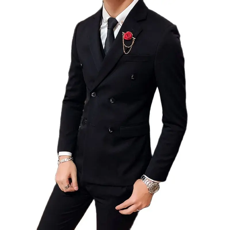 Черный двубортный Комплект из 3 предметов мужские синий и красный цвета хаки