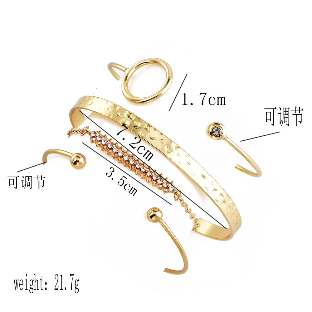 4 Pcs/ Set Bohemian Crystal Round Chain Multilayer Bracelet Female Charm Jewelry Adjustable Geometric Opening Gift | Украшения и