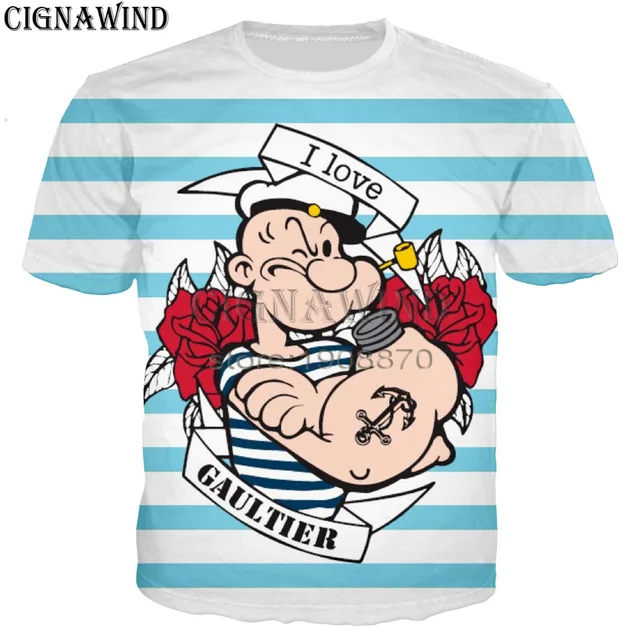 12 Модная дизайнерская футболка с мультяшным аниме Popeye для мужчин/женщин, футболки с 3D принтом, унисекс, футболка в стиле Харадзюку, уличная одежда, топы - Цвет: 12
