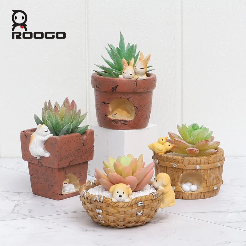 

Roogo Maceteros Decorativos Cute Animals Nest Succulent Pots Planters Home Resin Mini Flower Pot Decoration for Garden