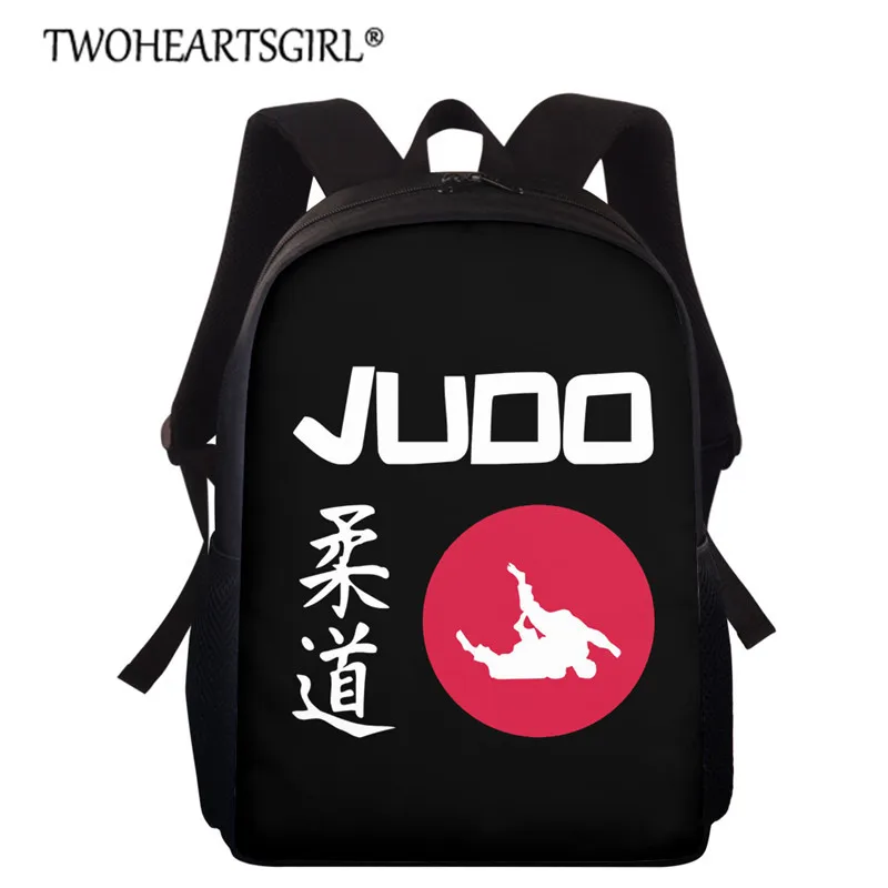 

Twoheartsgirl Cool Teen Boys Backpack Judo/Aikido Printed 15inch Schoolbag for Children Student Martial Arts Book Bags Black