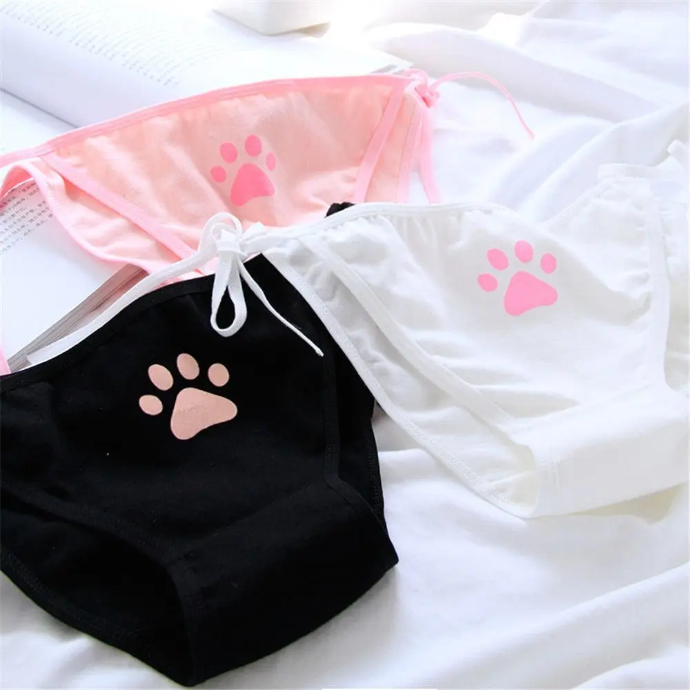 

Fashion Breathable Low waist Cat paw Women Underwear Lingerie Briefs Adjustable straps Girl Panties