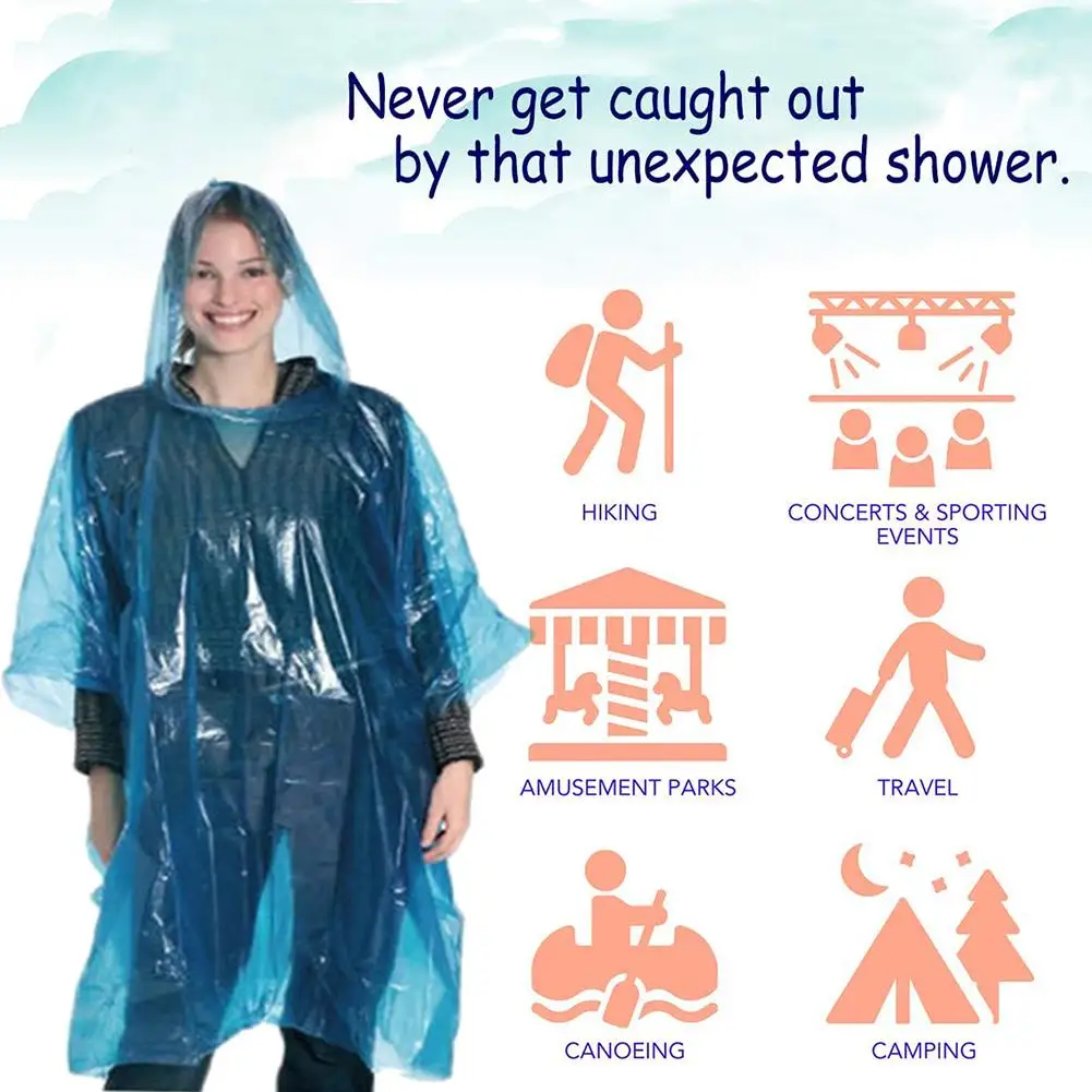 

10Pcs Adult Disposable Travel Rain Poncho Lightweight Waterproof Transparent Hooded Raincoat Stop The Flying Spit