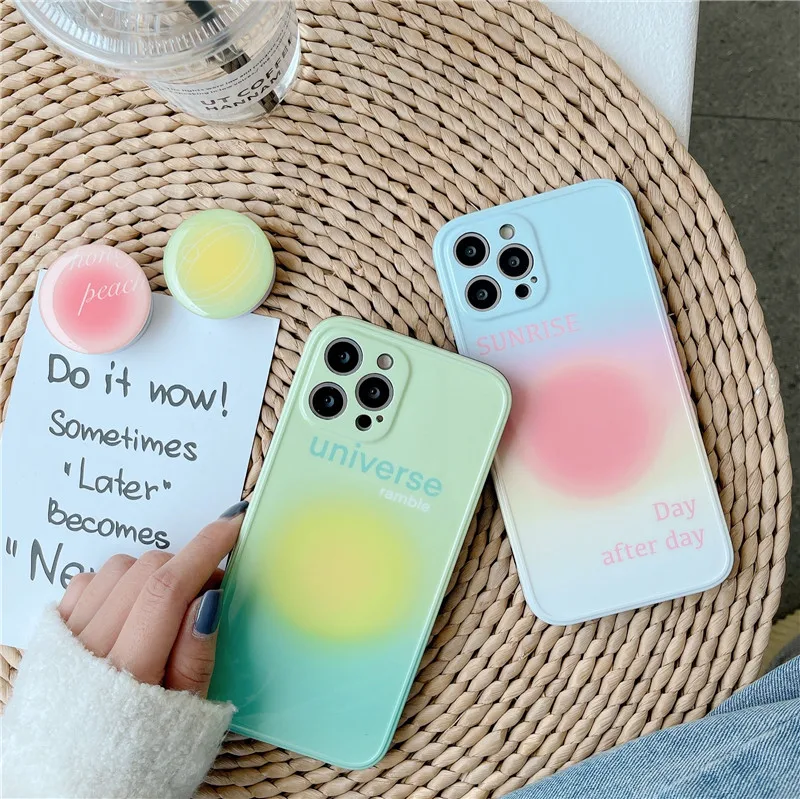 

Cute gradient color Case For iPhone 12 11 Pro Max Mini 7 8 Plus X XS Max XR SE 2020 Soft TPU Phone Cover with 3D Folding bracket