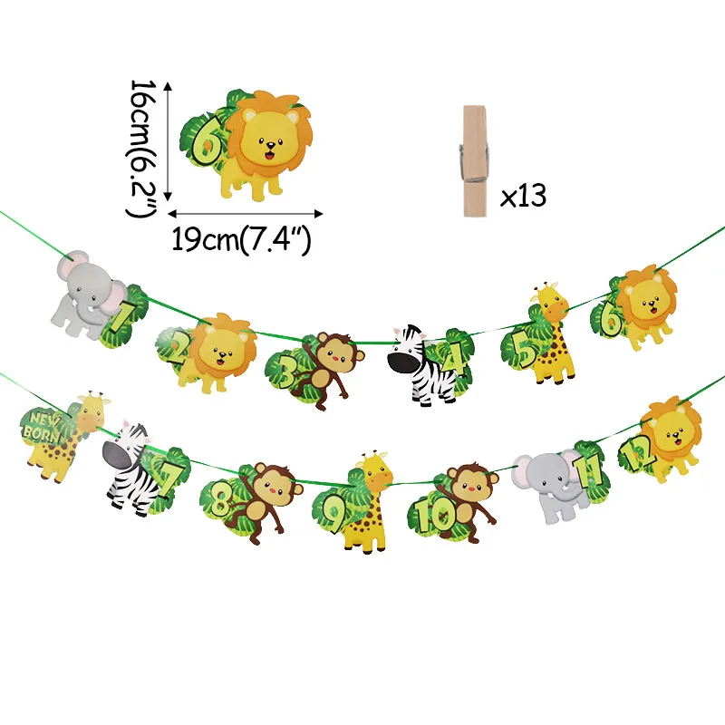 День рождения в джунглях флаг амимальная гирлянда день Бумажная пальмовый лист