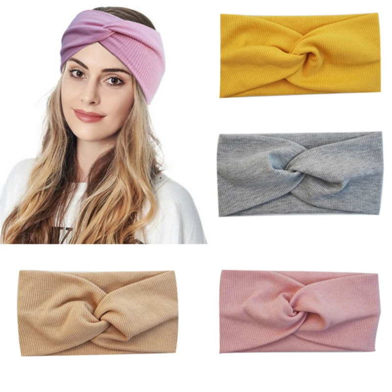 

New style knitted sports headband European and American wide-brimmed yoga headband retro solid color cross headband female hair
