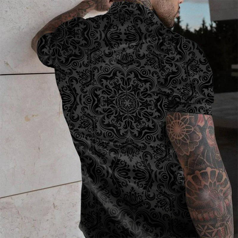 Men's Summer Large Size Fast Dry Casual Loose Fashion Black Print Hawaiian Beach Style Shorts Short Sleeved Shirt Set