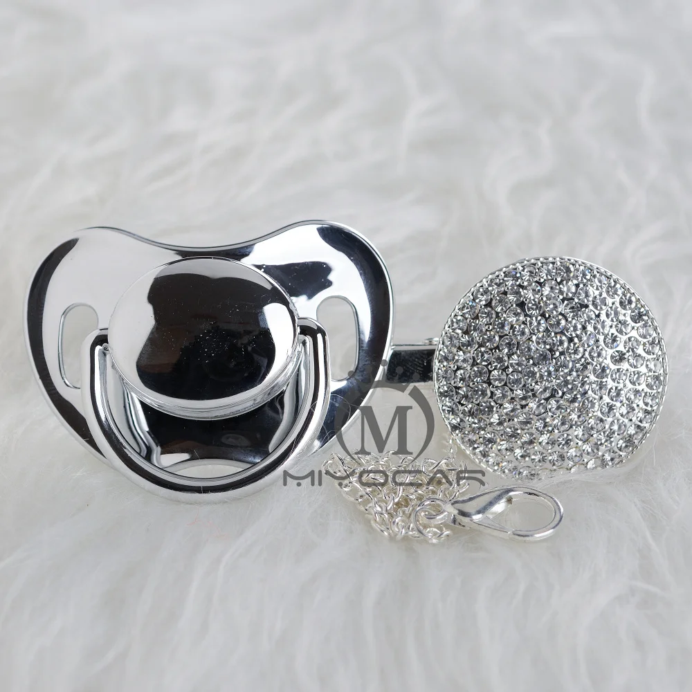 

MIYOCAR BLING all silver gold pacifier and pacifier clip unique design baby SGS certificate safe and unique A9