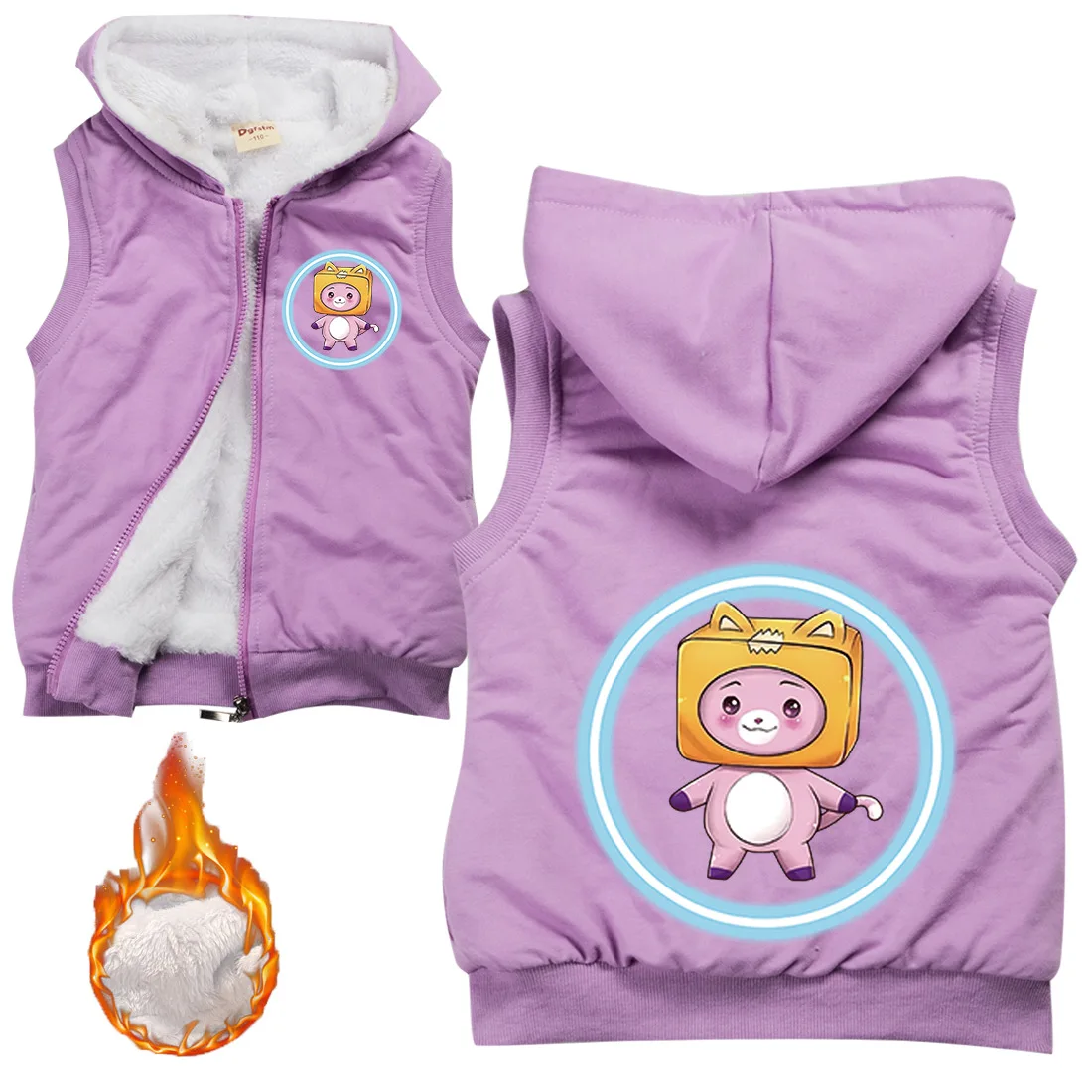 

2021 Winter Lankybox Clothes Baby Boys Thicken Zipper Vest Jacket Childrens Thick Fleece Hoodie Toddler Girls Warm Velvet Coats