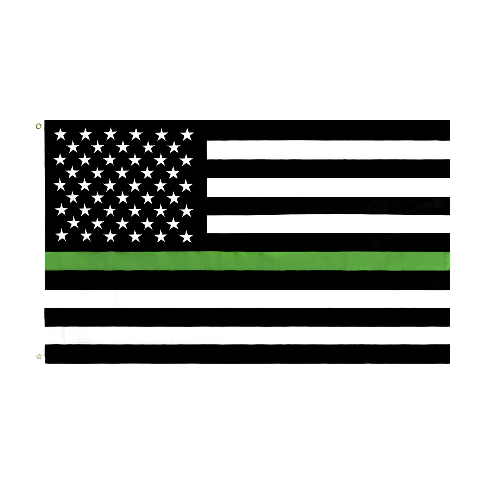 

90*150cm polyester united states of american Embroidery Thin Green Line flag